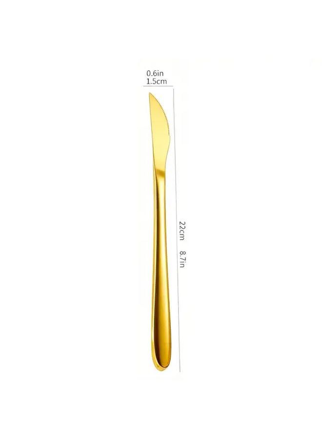 4 سكاكين ستيك ذهبية من الفولاذ المقاوم للصدأ على الطريقة الكورية مصقولة كالمرآة آمنة للغسيل في غسالة الصحون - Image 3